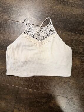 SO White Crochet Halter Ribbed Crop Top